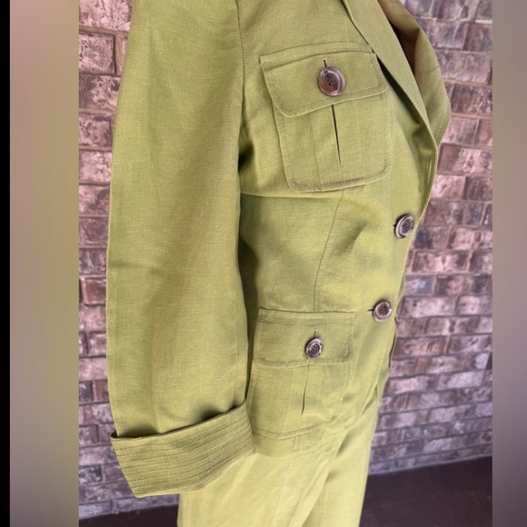 Bandolino Linen Blend Lime Green 2 Piece Pant Suit Set Size 12 - Picture 2 of 5